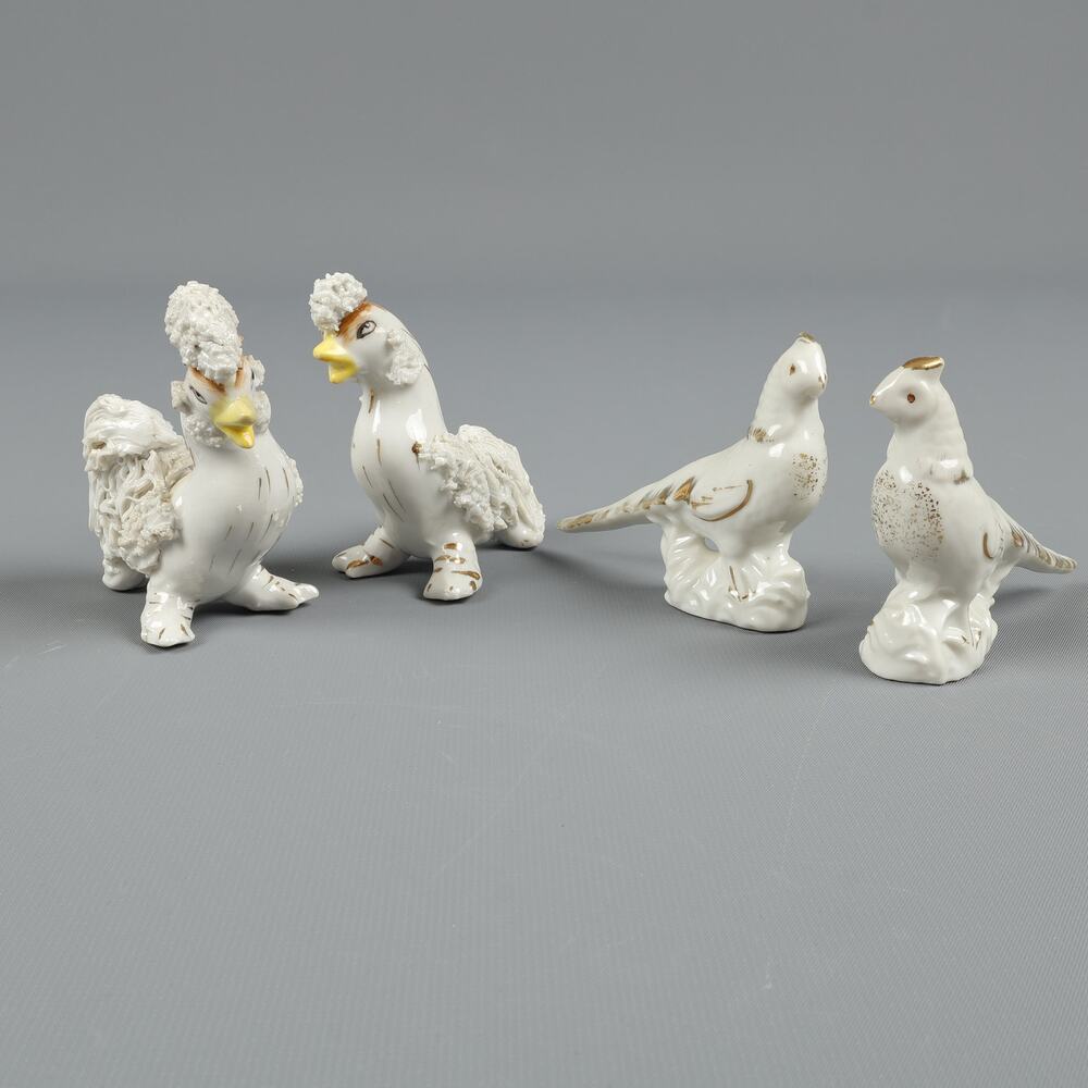 4x Vintage Japan Roosters Pheasants Doves Figurines Spaghetti Lace Style MCM